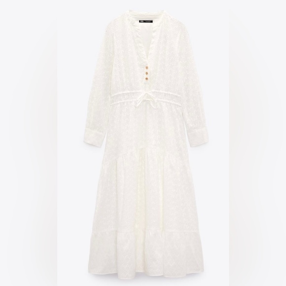 ZARA MIDI RUFFLED COMBINED PERFORATED EMBROIDERY DRESS - Picture 7 of 13
